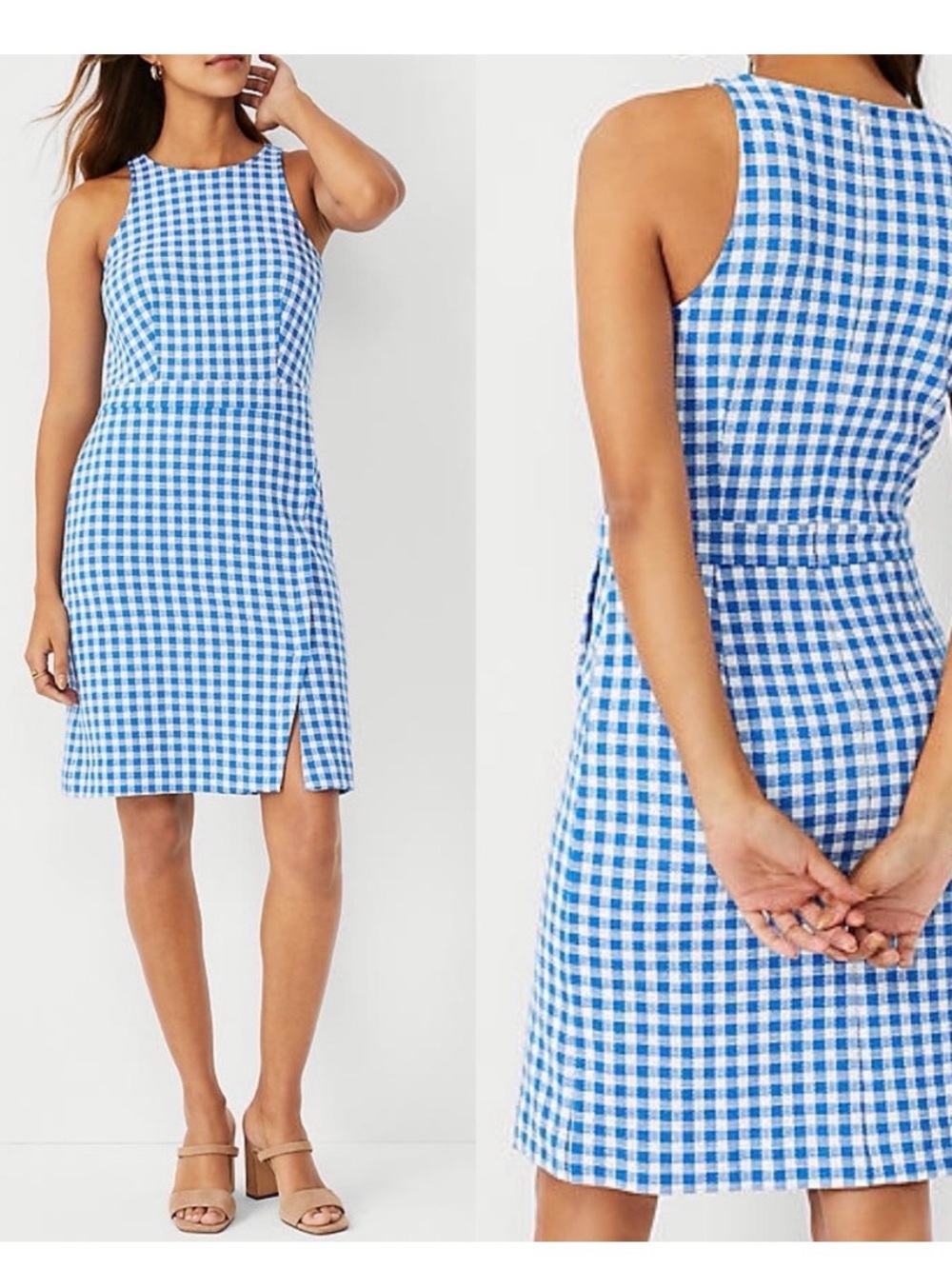 NWT Ann Taylor Blue Gingham Sleeveless Sheath Dress 00P